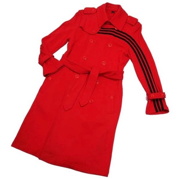 🔥 RARE! Y-3 Adidas x Yohji Yamamoto Hot Red 3-Stripe Sweatshirt Trench Coat Sz S - Picture 4 of 12
